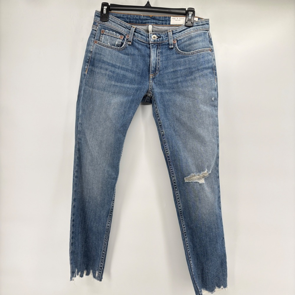 Rag & Bone Dre Low-Rise Slim Boyfriend Jeans Dobbie with Holes Blue 25 NEW‎